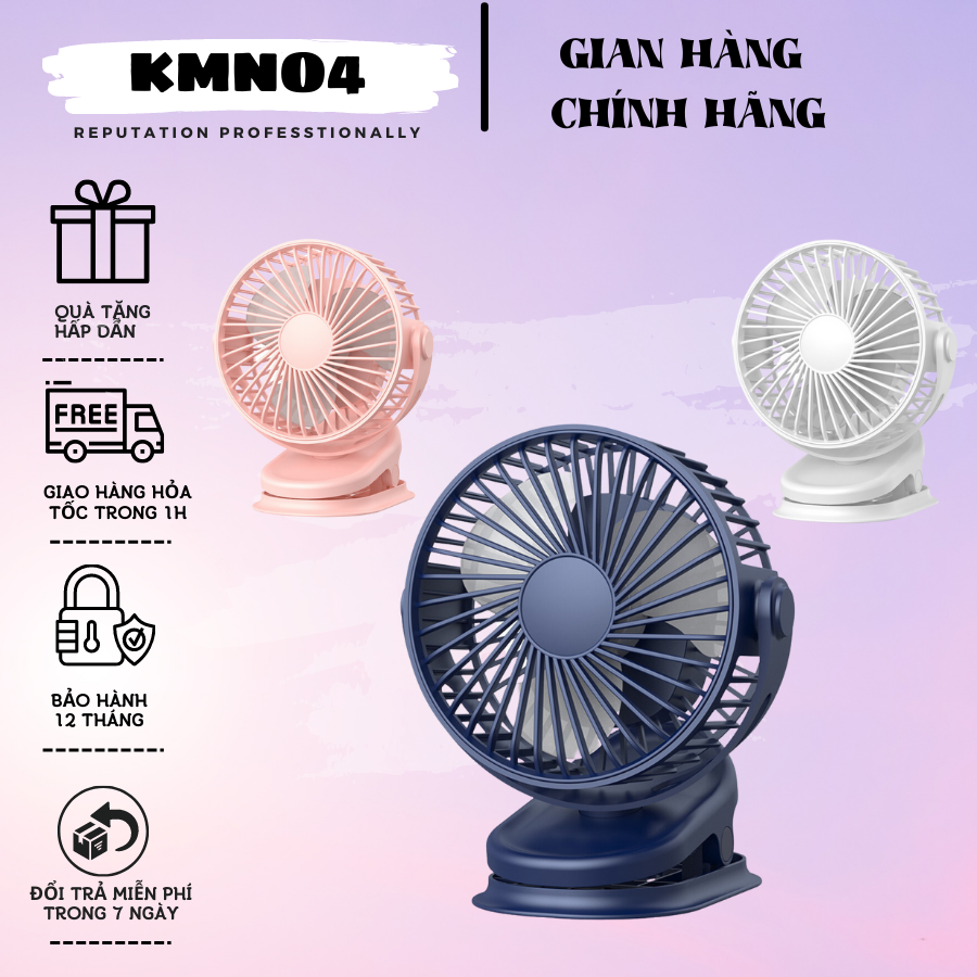 Quạt Kẹp Bàn Không Dây Tai Mèo Có Đế Thăng Bằng Điều Chỉnh Quay 360 Độ, Có Kèm Sạc Và Pin, An Toàn Cho Trẻ Nhỏ