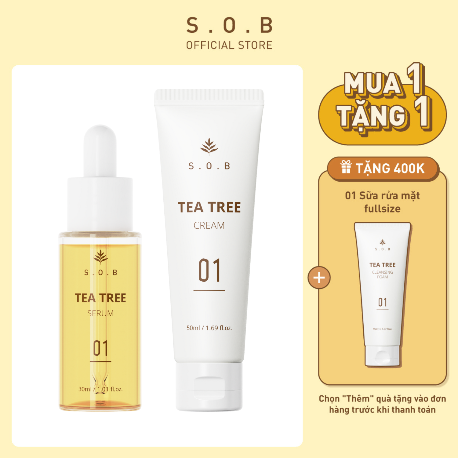 Combo Serum sạch mụn 30ml và Kem dưỡng phục hồi 50ml S.O.B