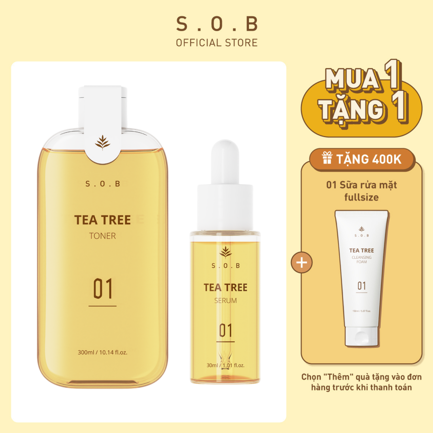Combo giảm mụn S.O.B - toner cấp ẩm 300ml và serum sạch mụn 30ml