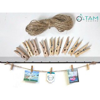 Set 5-10 kẹp gỗ treo ảnh kèm dây thừng màu tự nhiên KATT-KG-01