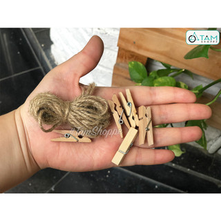 Set 5 kẹp gỗ treo ảnh kèm dây thừng màu tự nhiên KATT-KG-01