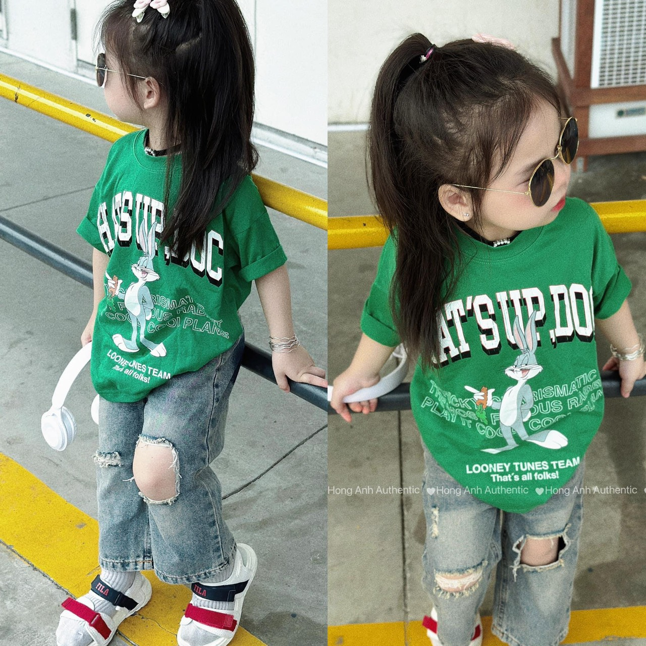 Áo thun gia đình zarra thỏ what sup cho bé , áo phông bé gái unisex , Kid_genz