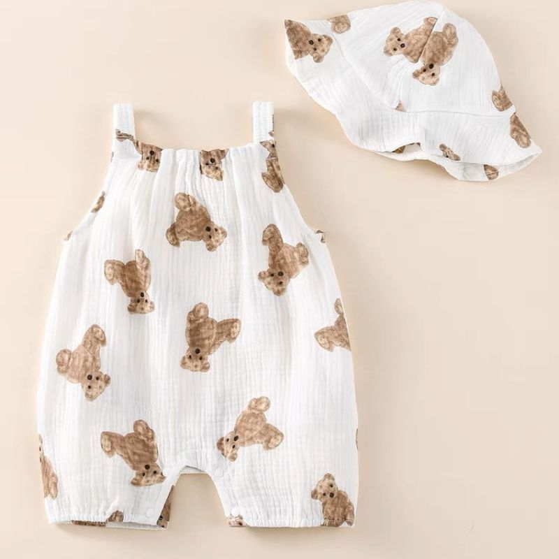 [Xô Muslin] Body Đùi LOTUKA Chất Xô Cao Cấp Cho Bé, Đồ Bộ Liền Thân 2 Dây Kèm Mũ ,Bodysuit Cho Bé Trai Bé Gái  3-12kg