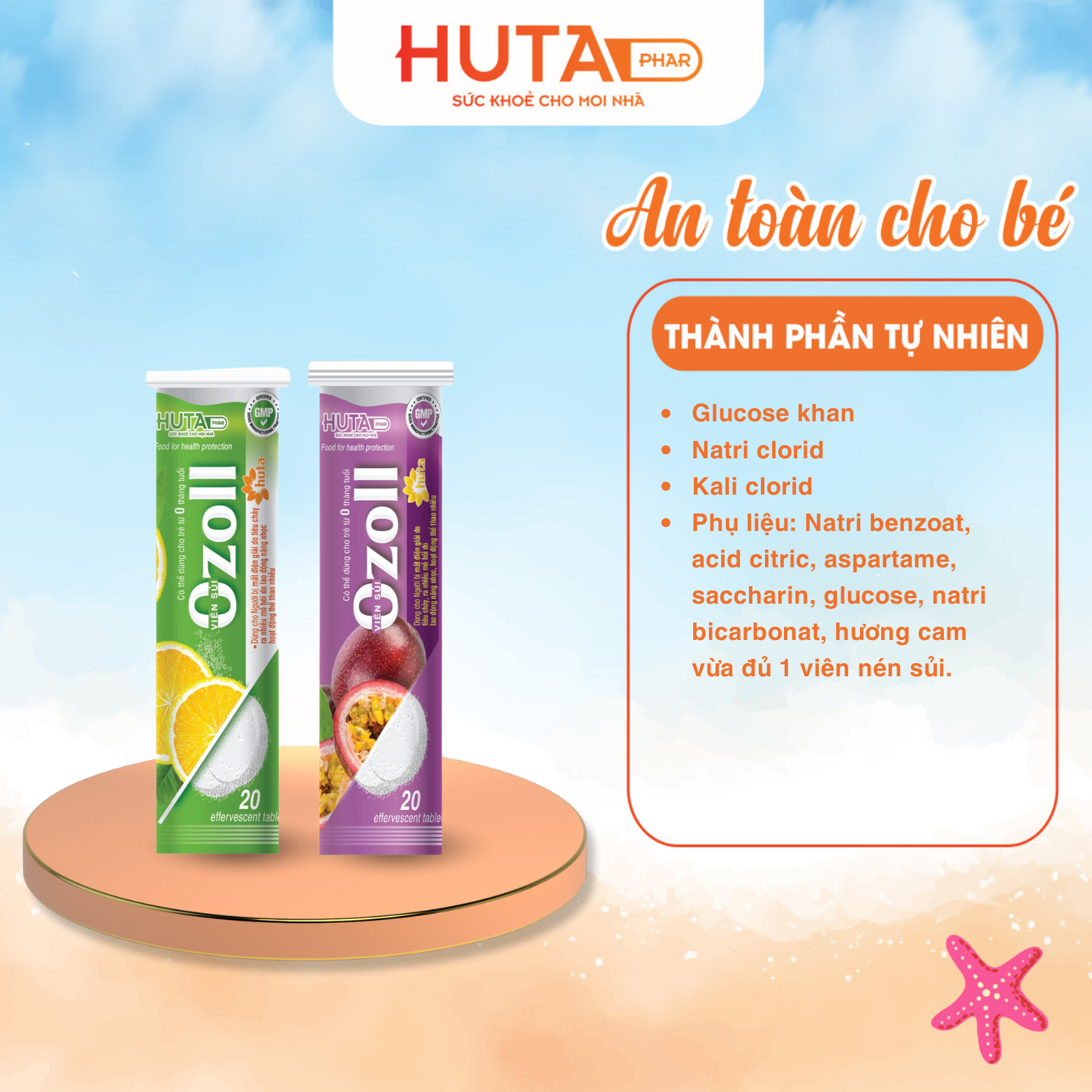 Viên sủi Ozoll HUTA PHAR  giúp bổ sung chất điện giải cho cơ thể.