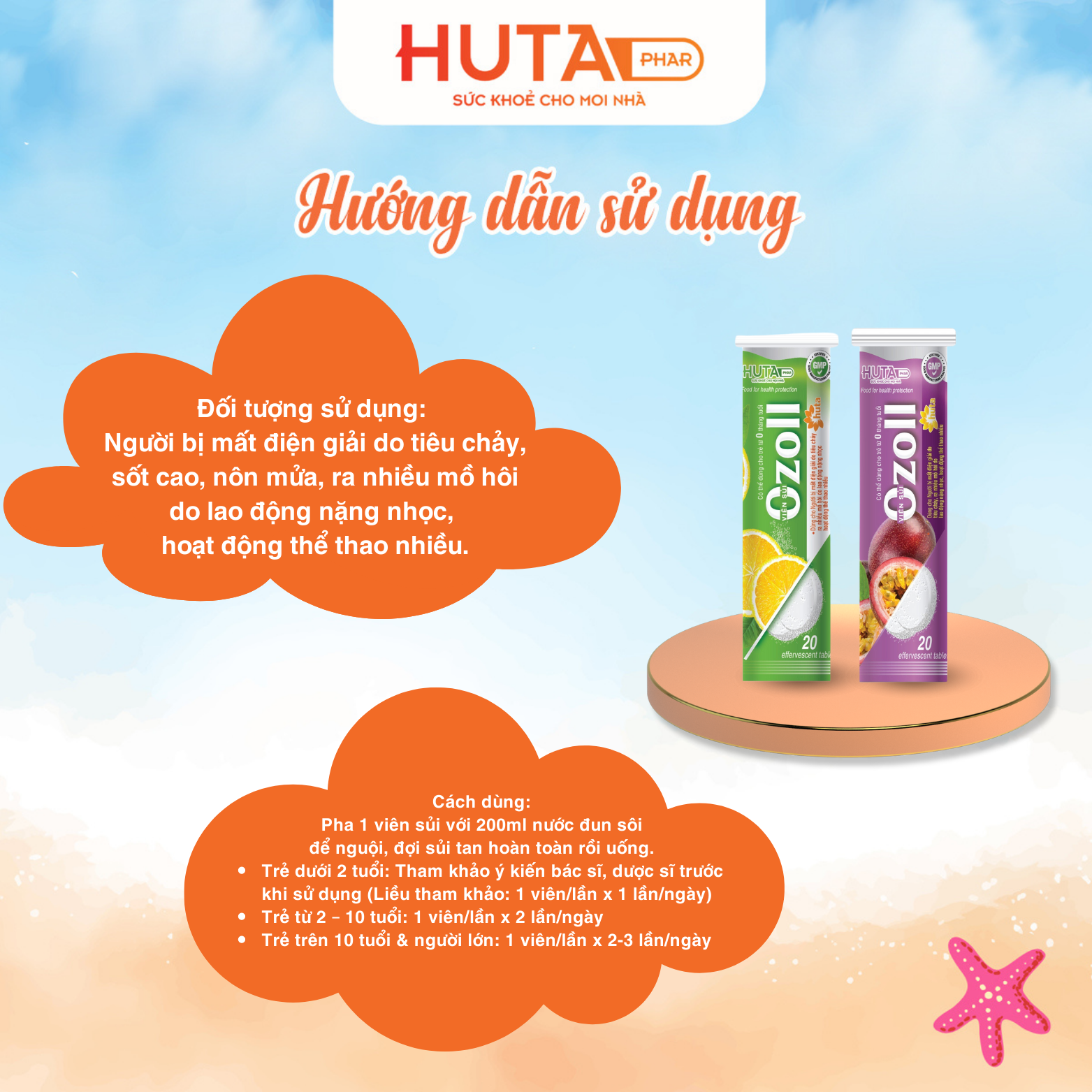 Viên sủi Ozoll HUTA PHAR  giúp bổ sung chất điện giải cho cơ thể.