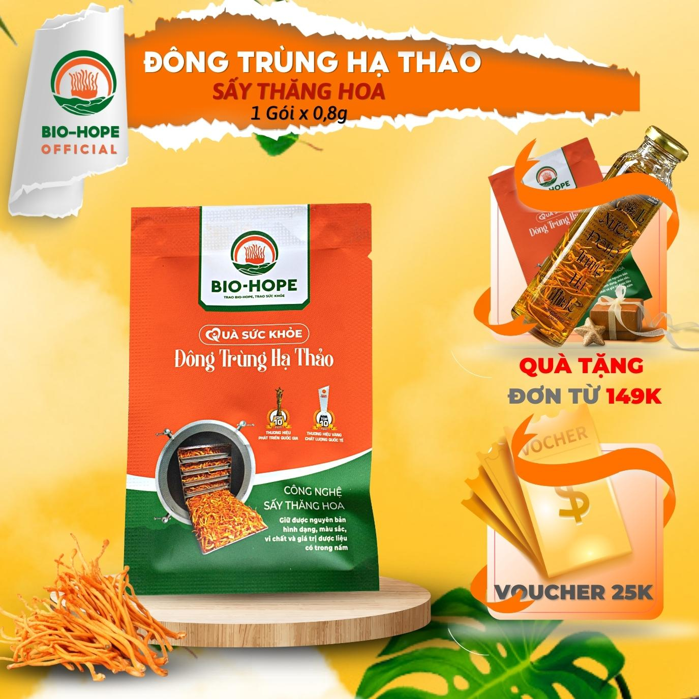 Đông Trùng Hạ Thảo Khô Sấy Thăng Hoa Premium BIO HOPE Hỗ Trợ Cải Thiện Chức Năng Gan, Thận, Phổi - Gói lẻ 0,8g