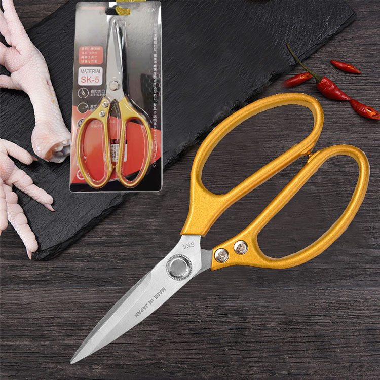 Kéo Nhật làm bếp chất liệu thép SK5 cán vàng siêu sắc chuyên cắt thịt gà - GD004