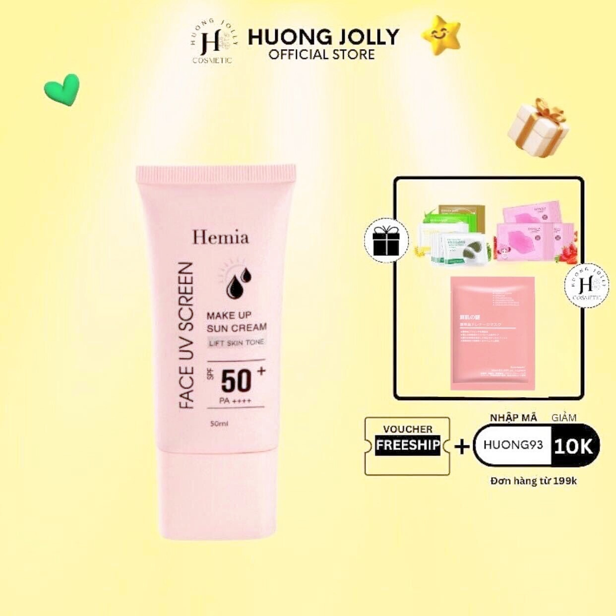 Kem Chống Nắng Hemia Hàn Quốc, Dưỡng Trắng Make Up Bảo Vệ Da, Chống Lão Hóa, Da Dầu, Da Mụn, Da Khô, Da Thường SPF 50+