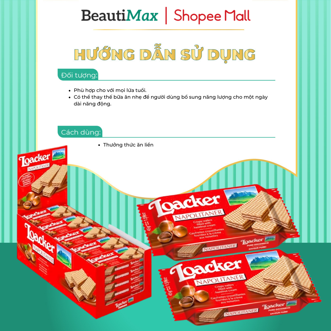 Bánh xốp Loacker Classic Napolitaner 3 lớp giòn ít ngọt 540g hộp 12 gói BeautiMax