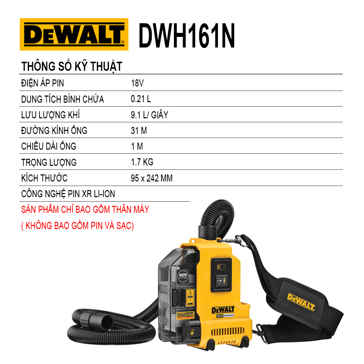 Phụ Kiện Hút Bụi Dùng Pin 18V Cho Máy Khoan Dewalt DWH161N-XJ
