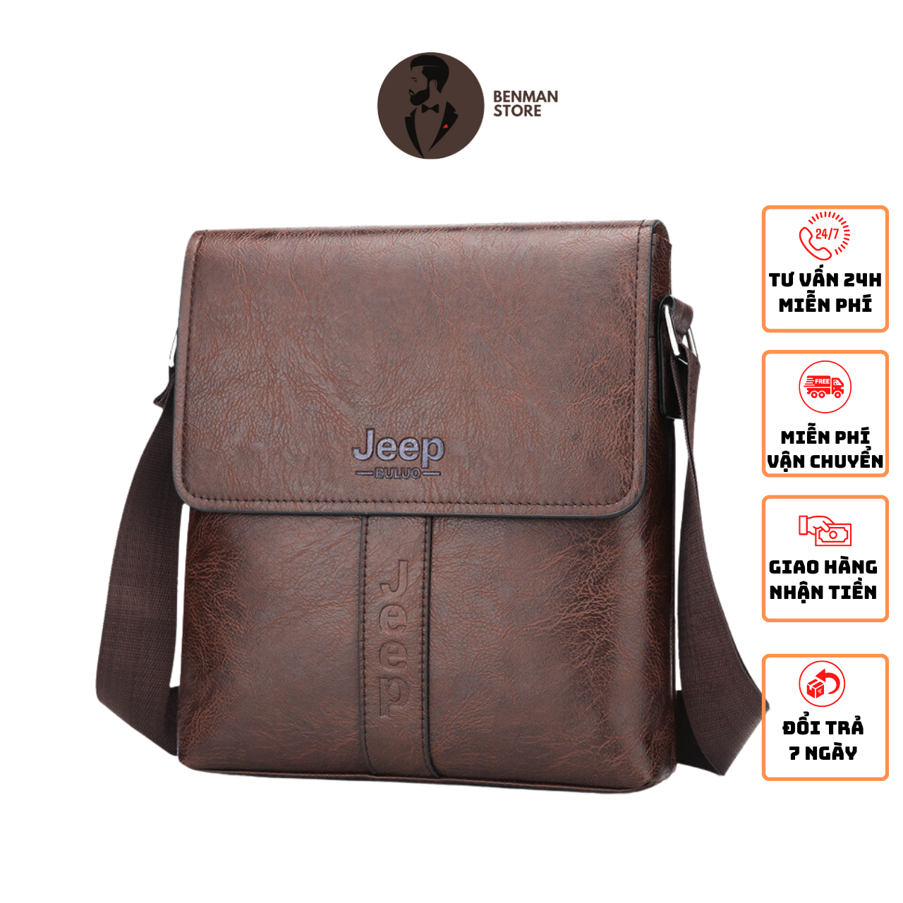 Túi Đeo Chéo Nam Da JEEP Chống Nước Giá Rẻ Chất Lượng Tốt Nhiều Ngăn Thời Trang Lịch Lãm BEN201