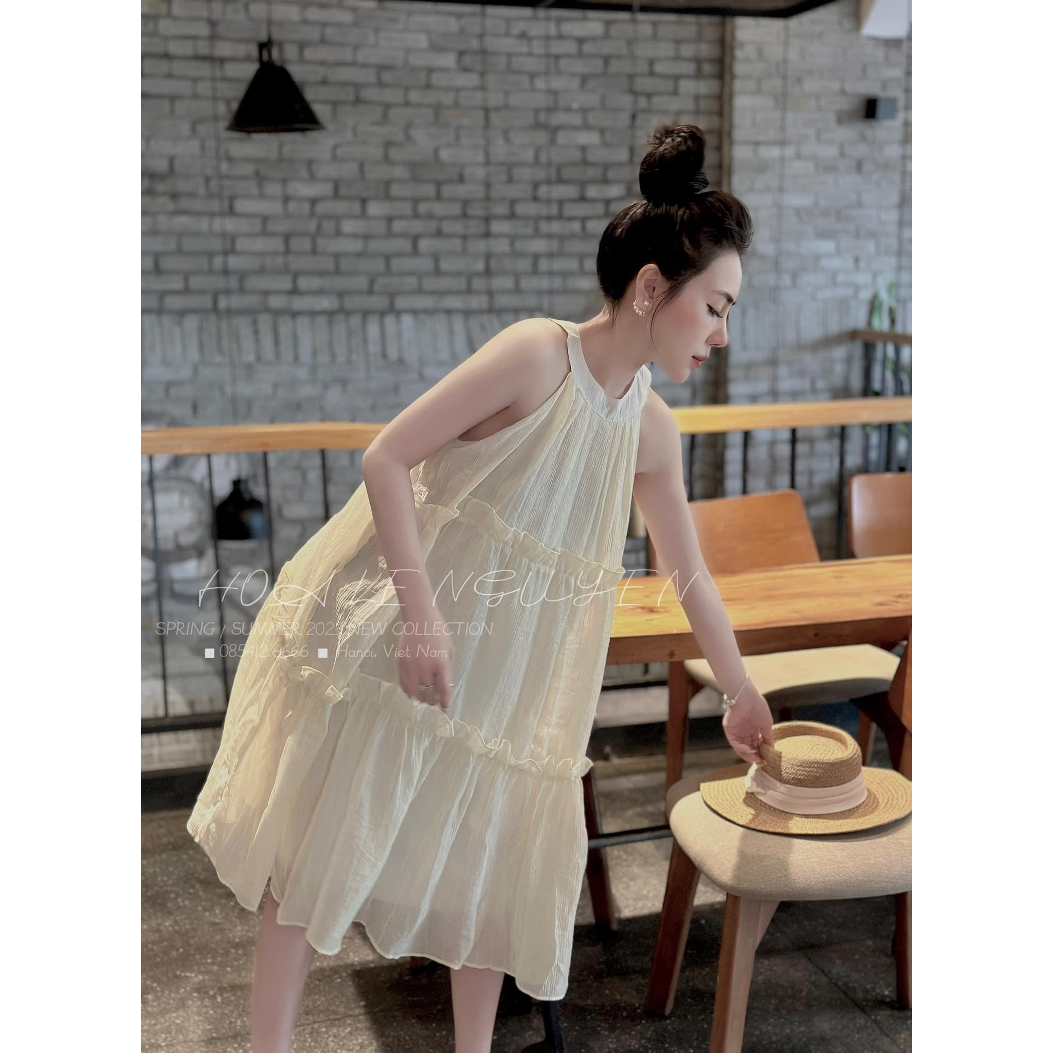 Váy 3 tầng cổ yếm vải 1 lớp đũi nhăn sóng chất liệu mềm mát nhiều màu điệu đà