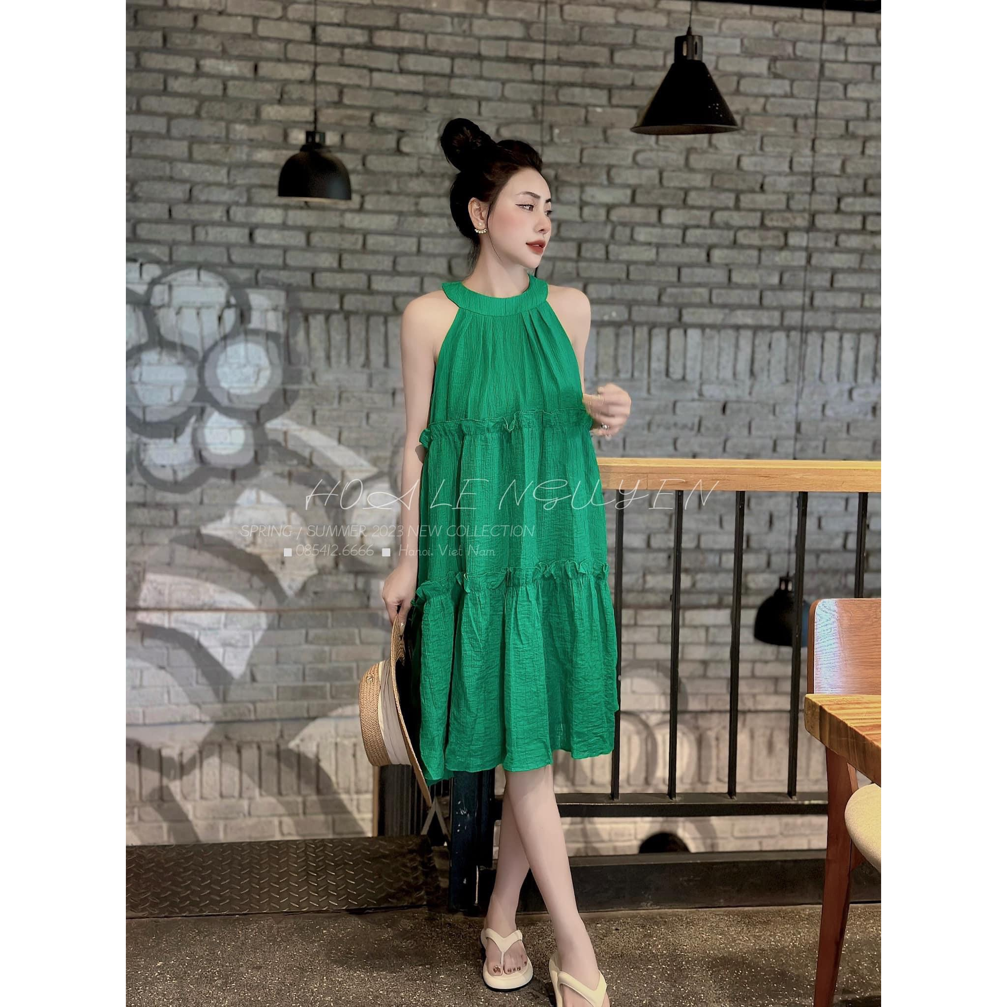 Váy 3 tầng cổ yếm vải 1 lớp đũi nhăn sóng chất liệu mềm mát nhiều màu điệu đà