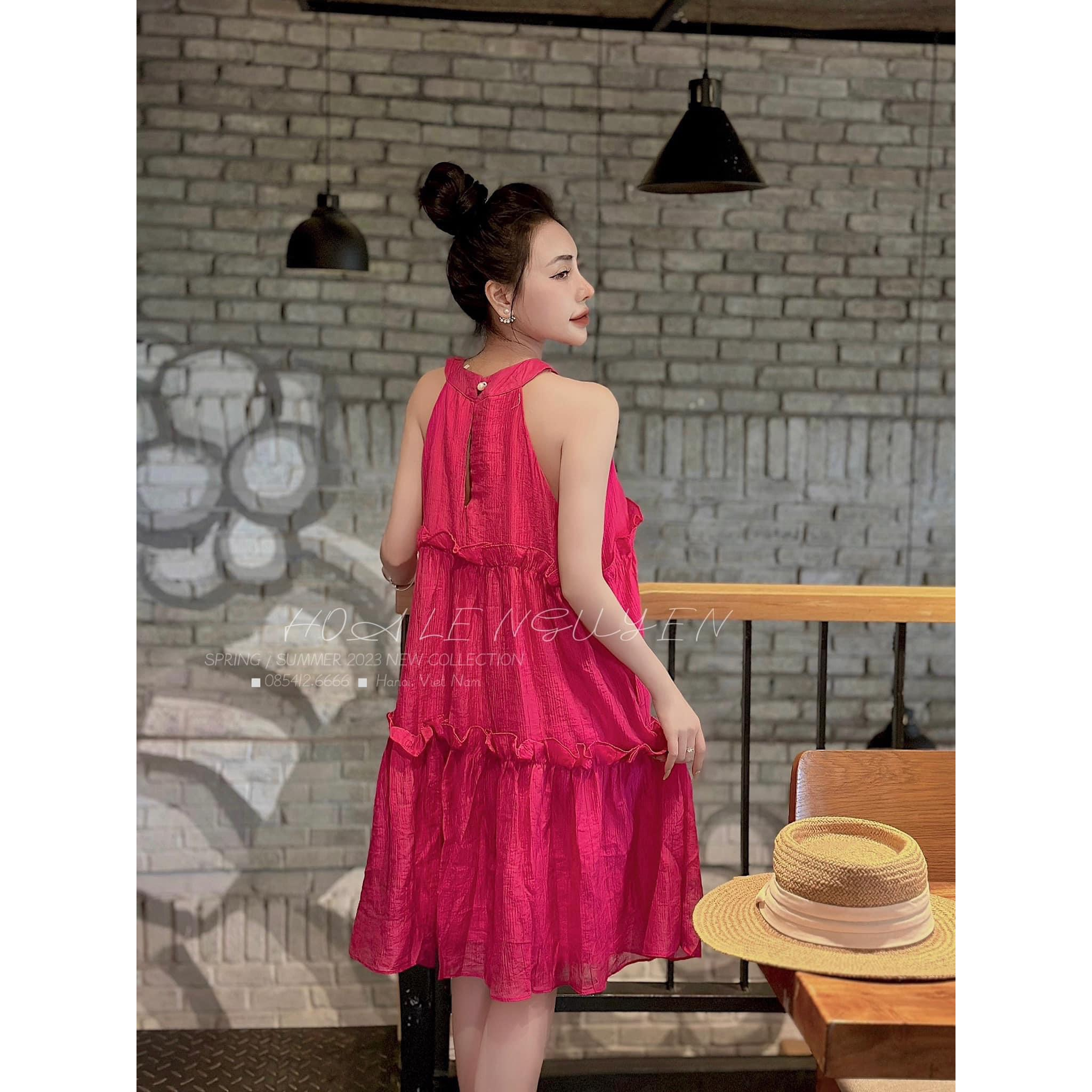 Váy 3 tầng cổ yếm vải 1 lớp đũi nhăn sóng chất liệu mềm mát nhiều màu điệu đà