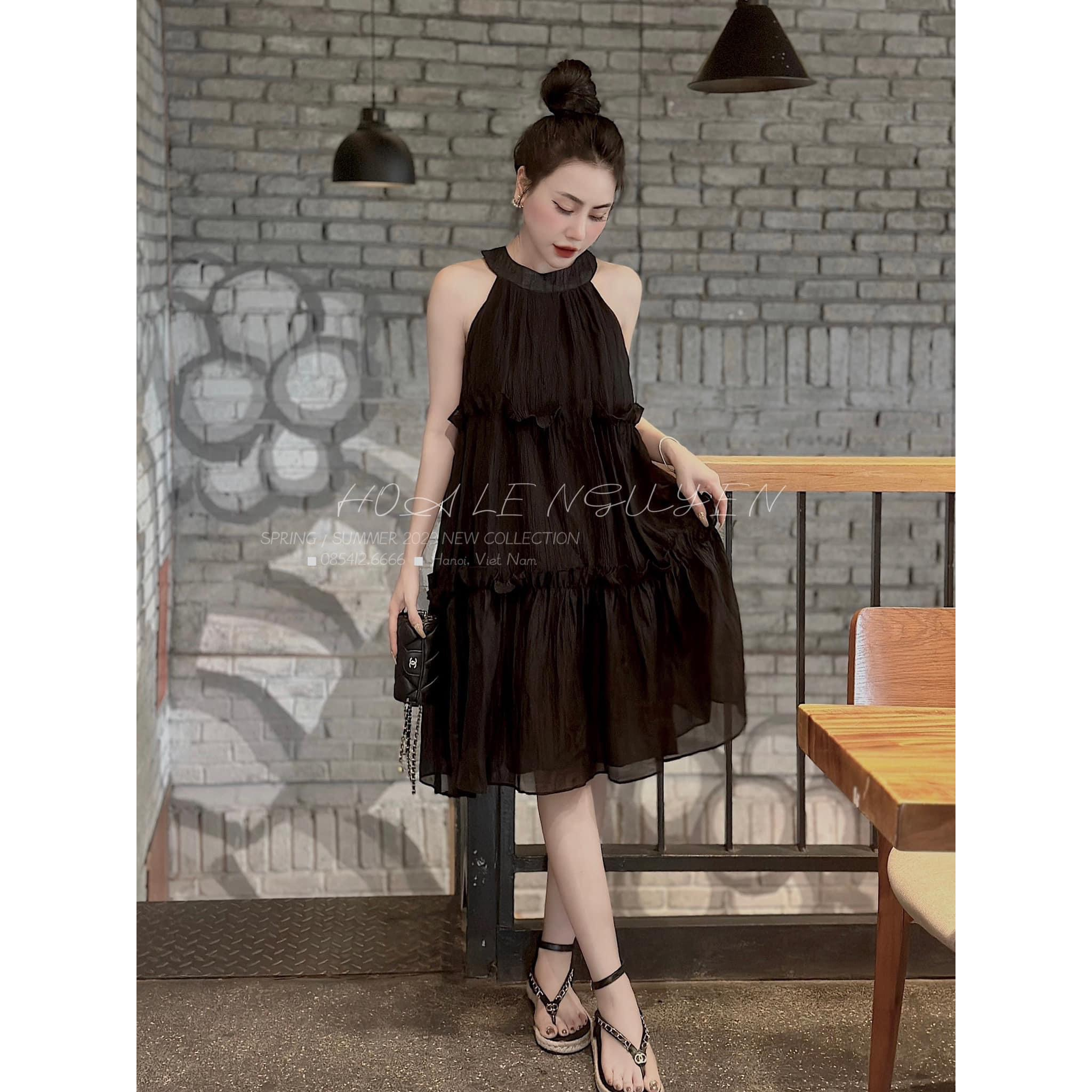 Váy 3 tầng cổ yếm vải 1 lớp đũi nhăn sóng chất liệu mềm mát nhiều màu điệu đà