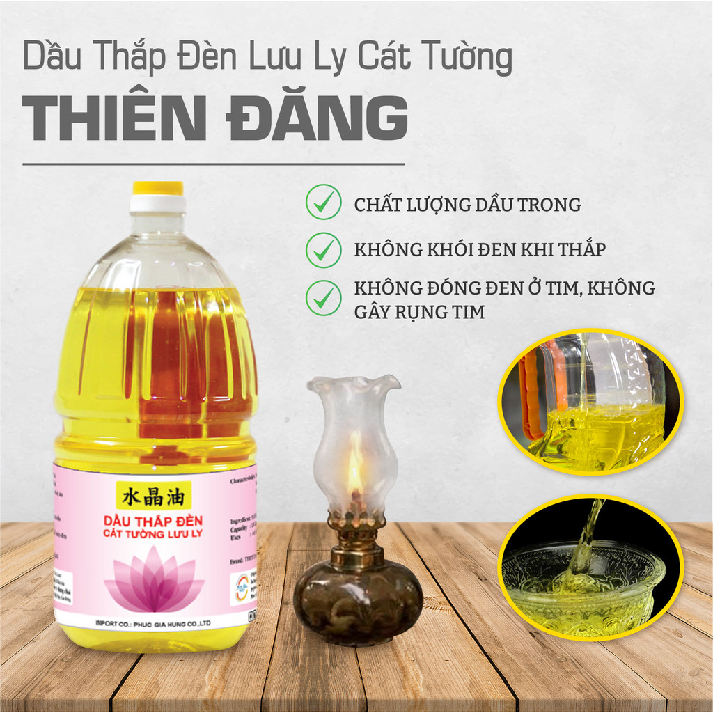  Dầu thắp đèn lưu ly cát tường Thiên Đăng combo 6chai TRON 1.8l không khói không mùi dùng cho đèn dầu thờ cúng chính hãng 