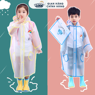 Áo Mưa Vui Vẻ [ Khóa Kéo + Vạt Nút ] - Áo mưa trẻ em cao cấp, chất liệu EVA cho bé từ 3- 14 tuổi