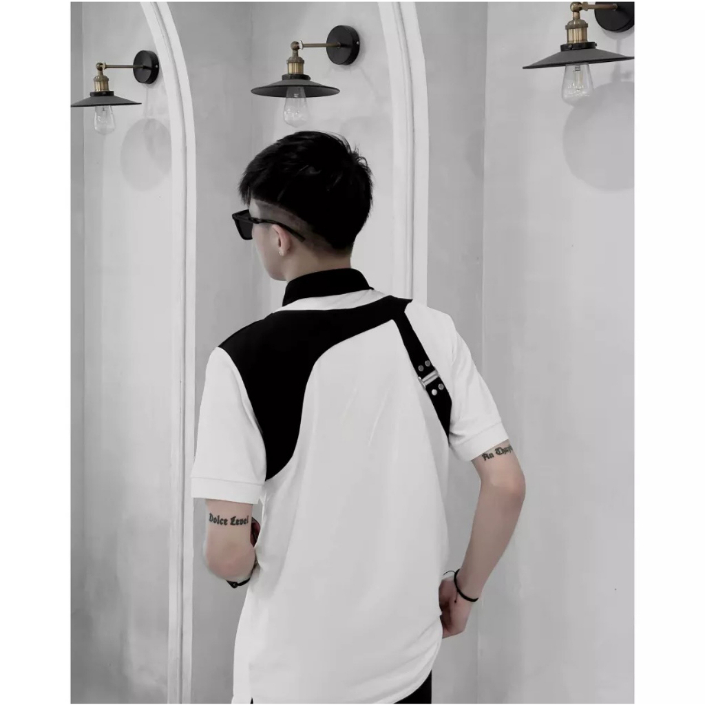 Áo Polo Nam Trắng Cổ Đen Dây Đai Lưng Vải Cotton Cao Cấp Mẫu Mới Nhất