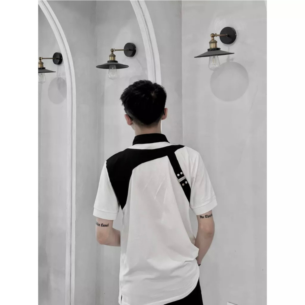 Áo Polo Nam Trắng Cổ Đen Dây Đai Lưng Vải Cotton Cao Cấp Mẫu Mới Nhất