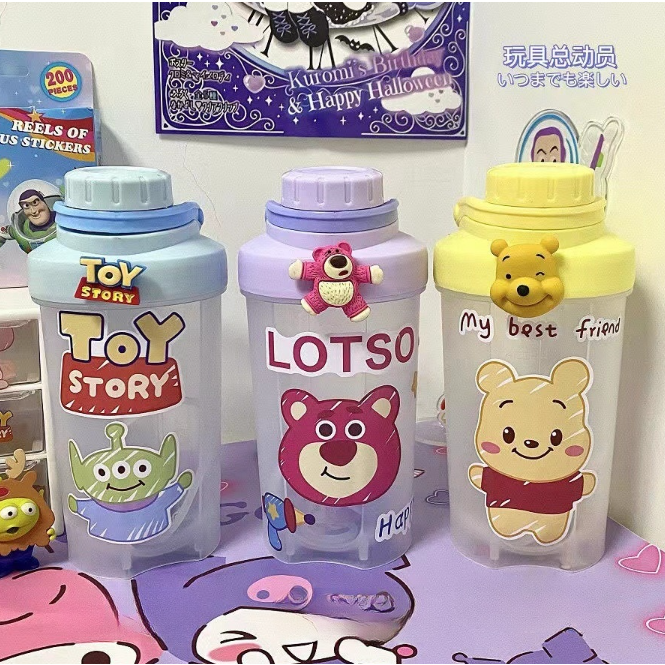 Bình nước in họa tiết các nhân vật Disney dễ thương 500ml có bóng lắc cao su chống tràn siêu cute