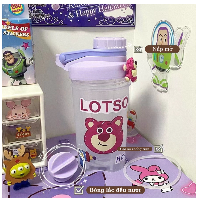 Bình nước in họa tiết các nhân vật Disney dễ thương 500ml có bóng lắc cao su chống tràn siêu cute