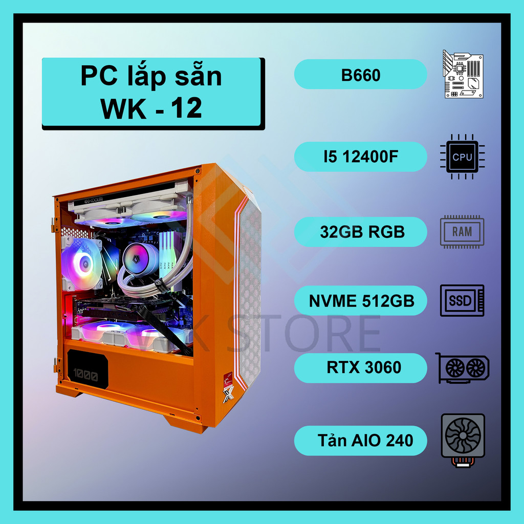 Máy tính PC Gaming WK-12 I5 12400F, VGA RTX 2060/3060, Ram 32GB siêu mạnh (BH 36 Tháng) | BigBuy360 - bigbuy360.vn