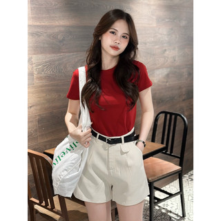 Quần short vải - 6563 - chiết li đai kiểu