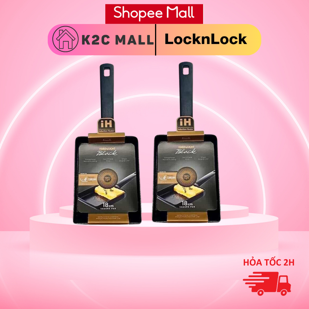 Chảo chống dính hình vuông LocknLock (18cm) - Chảo nhôm tấm dùng cho mọi loại bếp HardnLight Black LHL5186IH - K2CMall