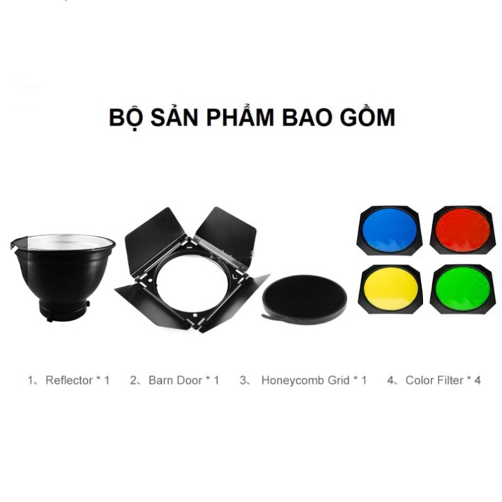 Combo Bộ chóa đèn + barndoor cánh ve fill màu Godox BD-04