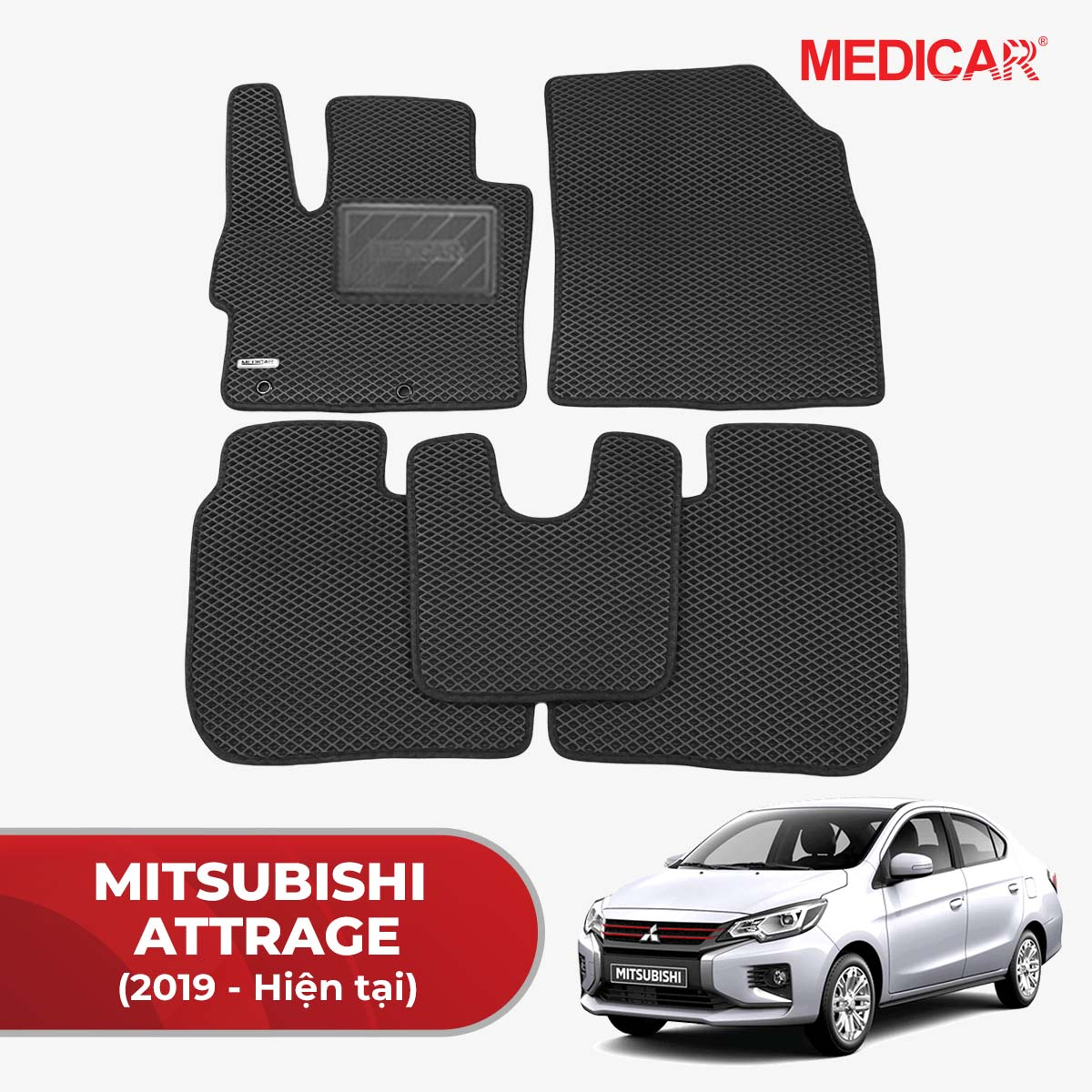 Thảm lót sàn ô tô Medicar xe Mitsubishi Attrage (2017-2018) - không thấm nước, giữ nước, giữ bụi, dễ vệ sinh