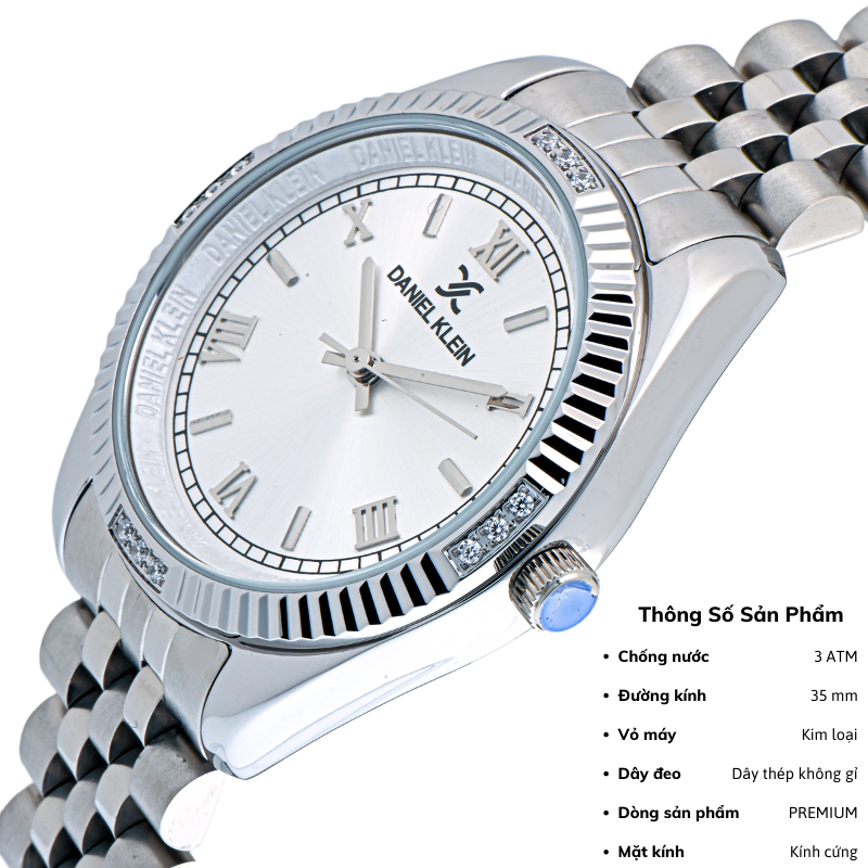 Đồng hồ nữ Daniel Klein Watch DK.1.12802 mặt nhỏ đính đá kính cường lực, chống nước dây thép đeo tay cao cấp chính hãng