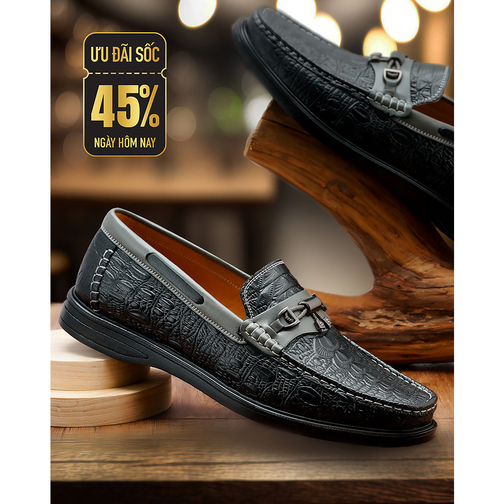 Giày da nam vân cá sấu LEXSHOES giày da bò LS08 cao cấp bảo hành 2 năm