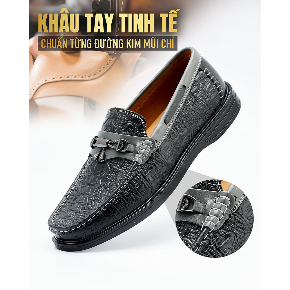 Giày da nam vân cá sấu LEXSHOES giày da bò LS08 cao cấp bảo hành 2 năm