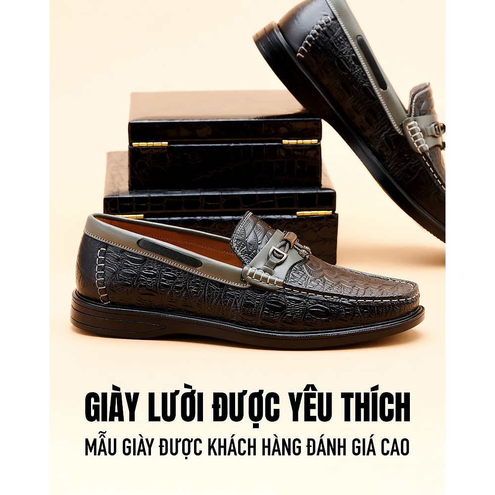 Giày da nam vân cá sấu LEXSHOES giày da bò LS08 cao cấp bảo hành 2 năm