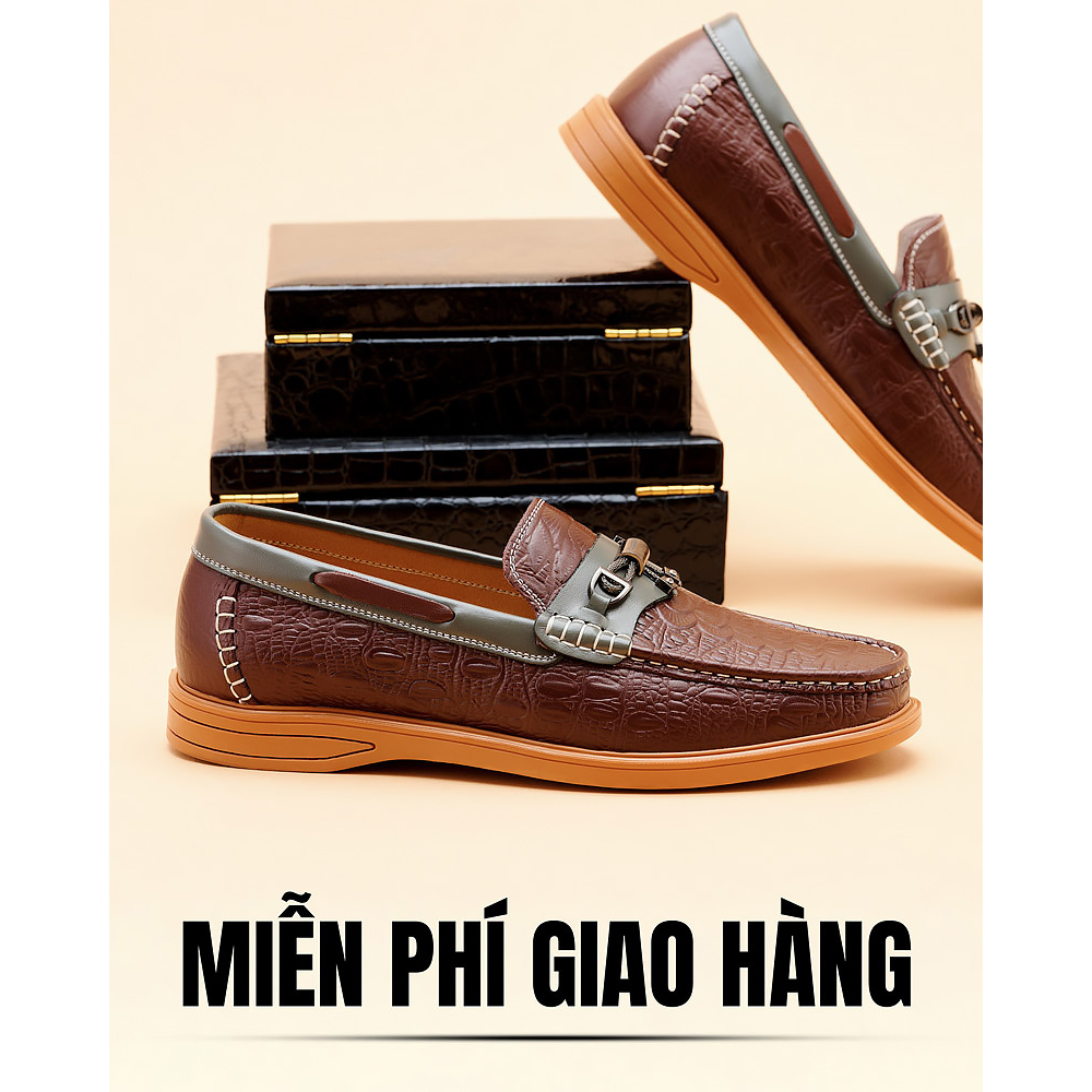 Giày da nam vân cá sấu LEXSHOES giày da bò LS08 cao cấp bảo hành 2 năm