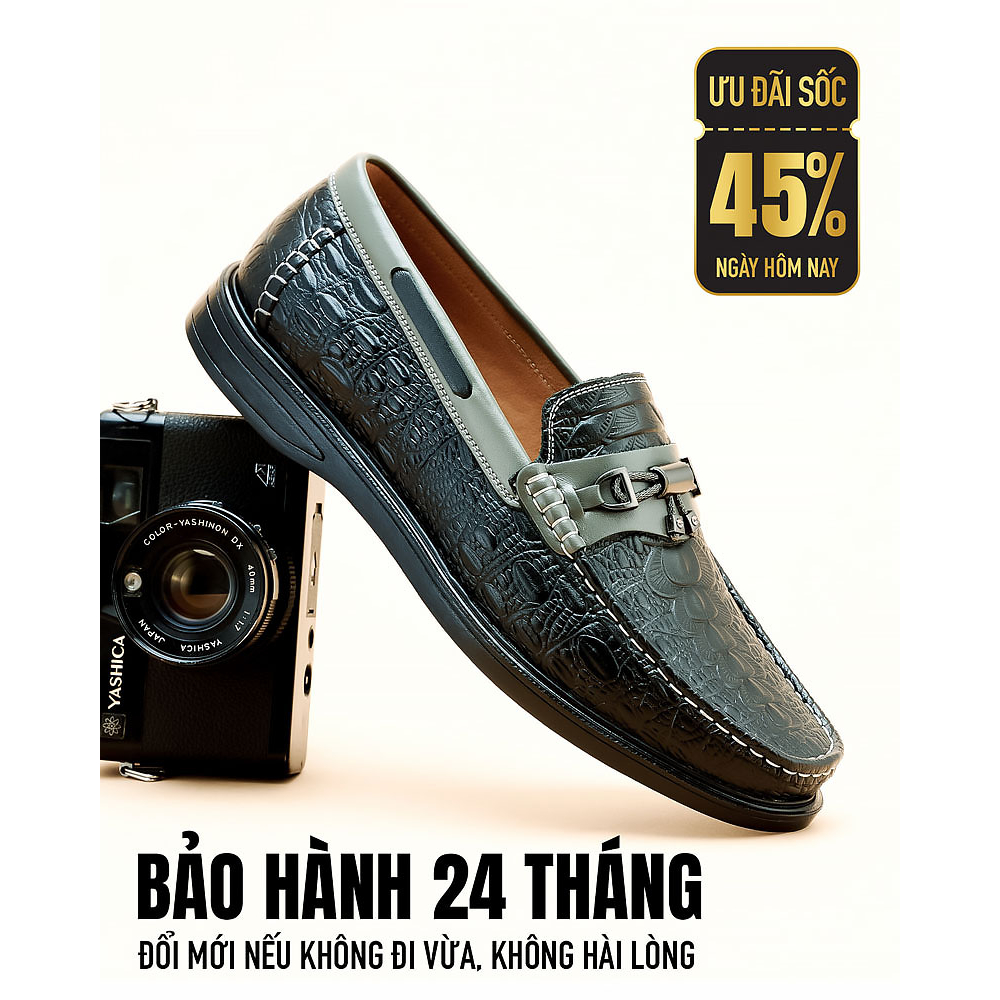 Giày da nam vân cá sấu LEXSHOES giày da bò LS08 cao cấp bảo hành 2 năm