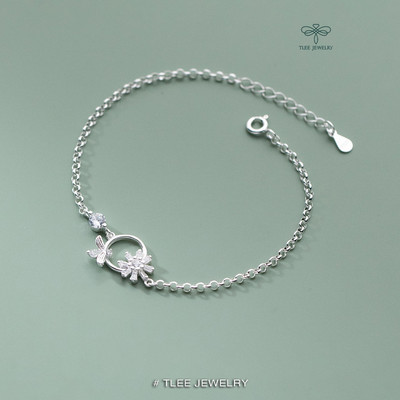 Lắc tay bạc nữ TLEE ong đậu cánh hoa lấp lánh TLEE JEWELRY LT0177
