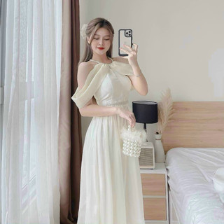 M2 đầm maxi phối dây trễ vai cườm cổ, dây cườm eo đi biển dự tiệc