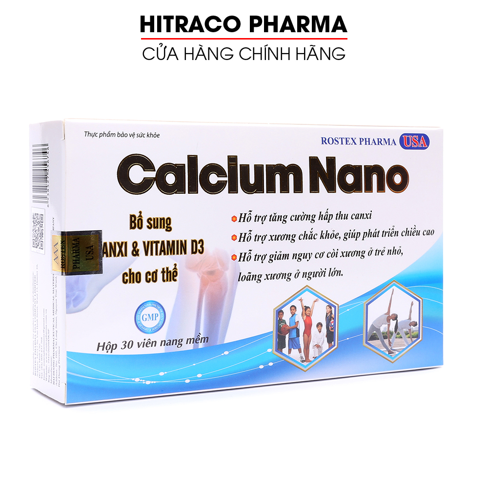 Viên uống Calcium Nano bổ sung canxi chắc khỏe xương, tăng chiều cao, giảm loãng xương Hộp 30v  [Calcium Nano Xanh Lá]