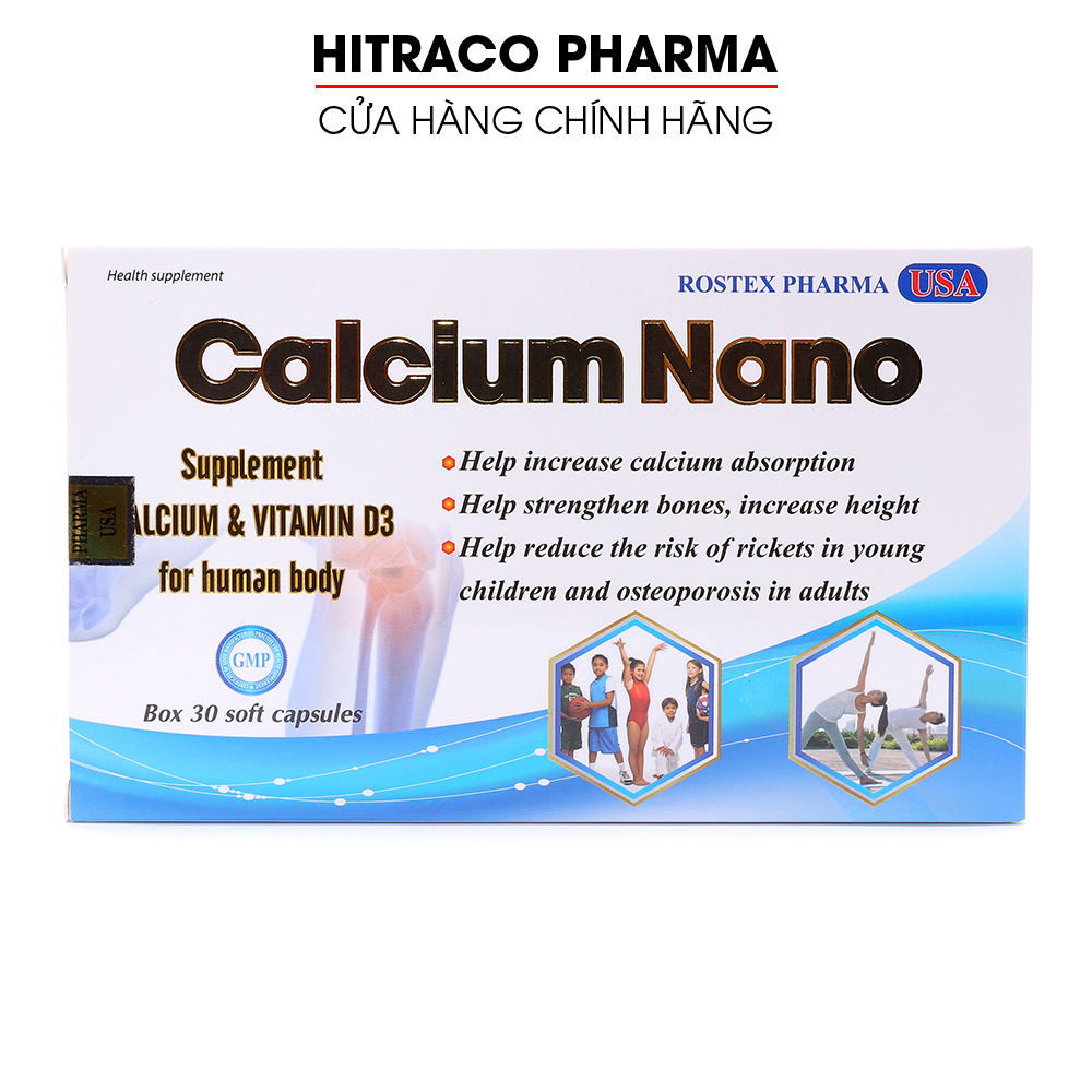 Viên uống Calcium Nano bổ sung canxi chắc khỏe xương, tăng chiều cao, giảm loãng xương Hộp 30v  [Calcium Nano Xanh Lá]