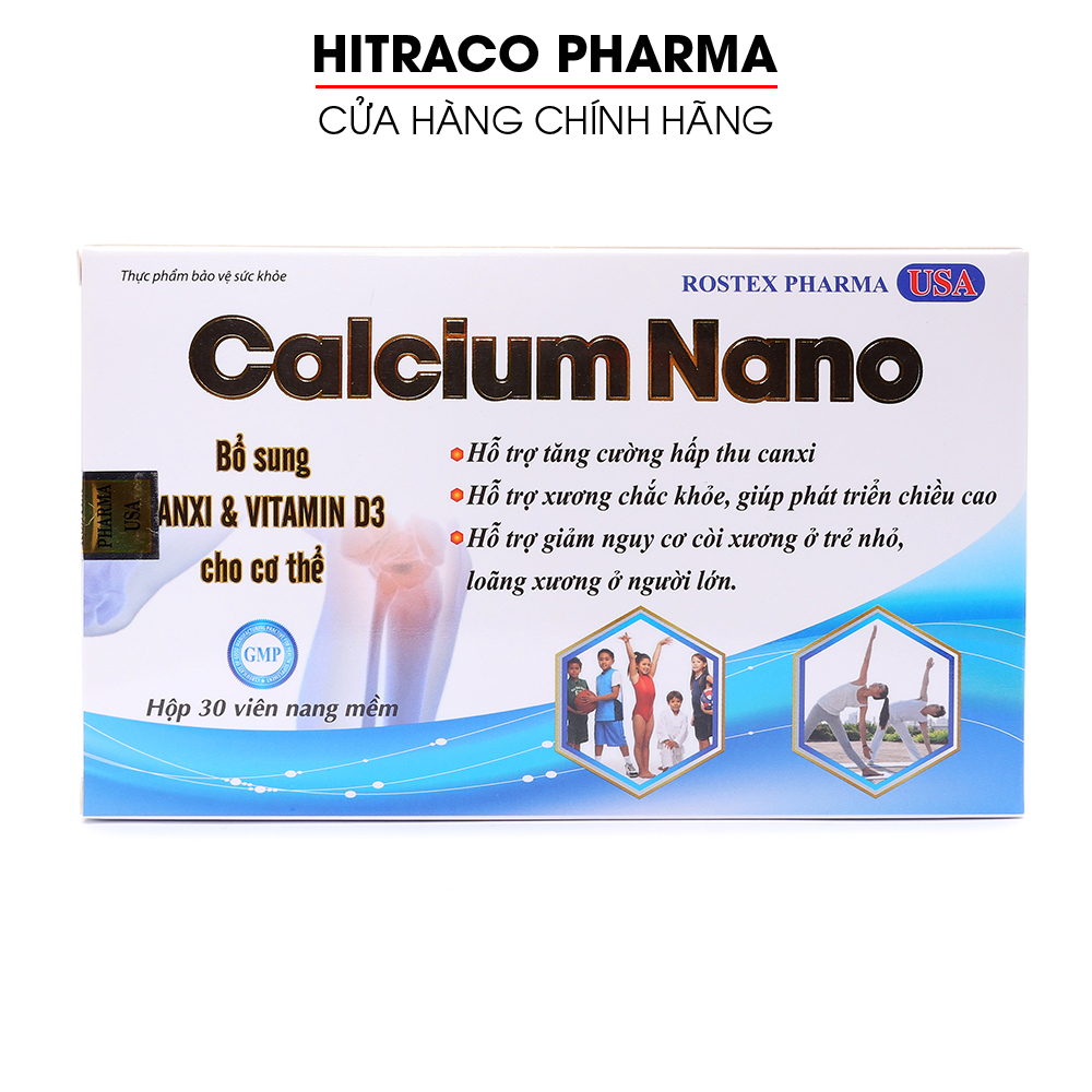 Viên uống Calcium Nano bổ sung canxi chắc khỏe xương, tăng chiều cao, giảm loãng xương Hộp 30v  [Calcium Nano Xanh Lá]