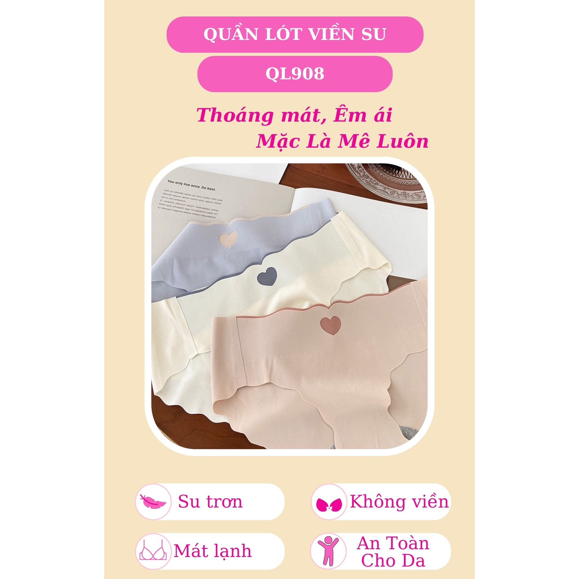 Quần lót nữ su trơn không viền, không đường may Miyours Fashion & More QL908 mỏng nhẹ tàng hình, thoáng mát