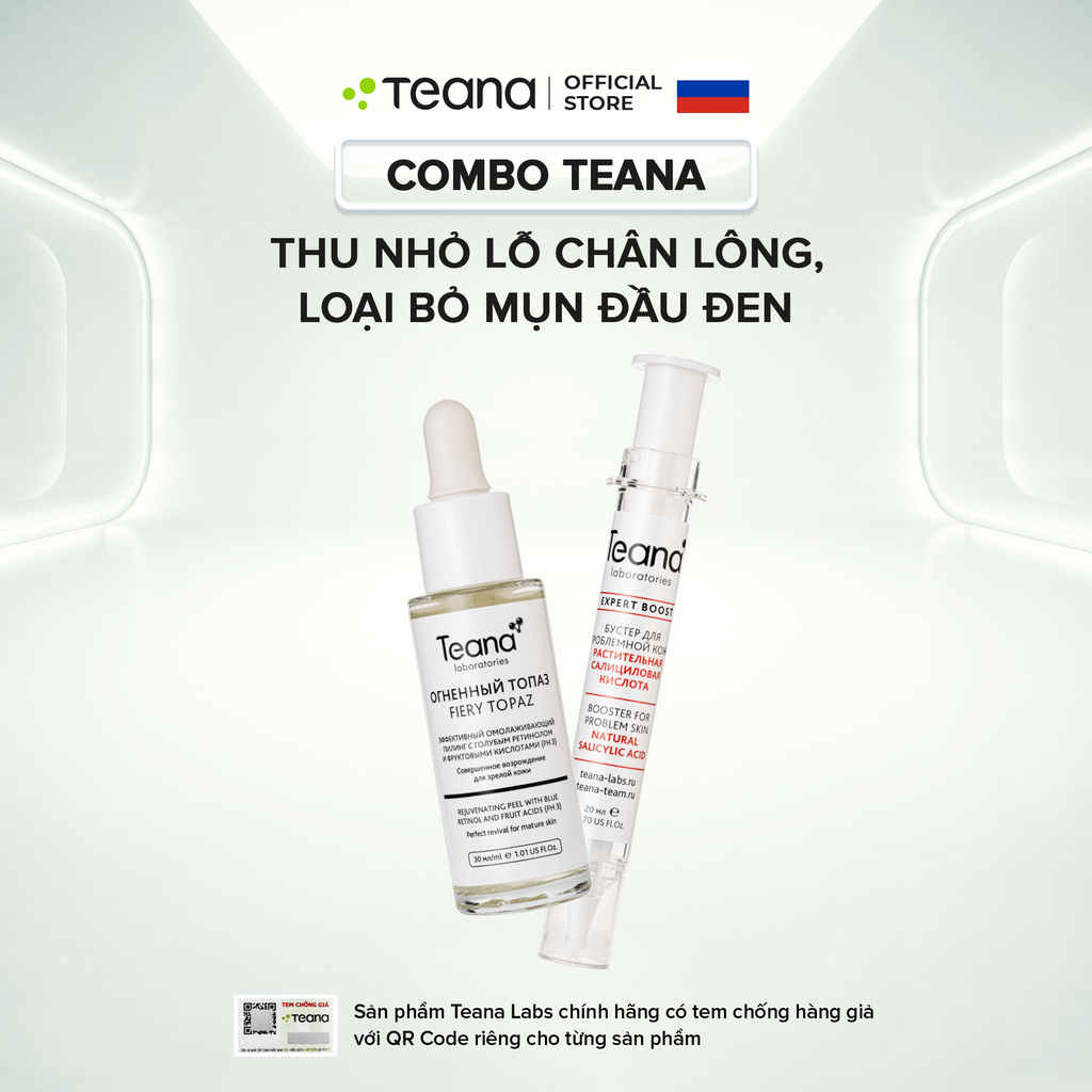 Combo Tinh chất dưỡng Teana thu nhỏ lỗ chân lông, loại bỏ mụn đầu đen - 30ml (peel + booster bha)