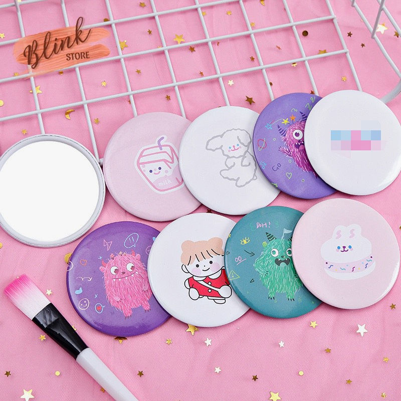 Gương mini cầm tay, soi trang điểm hình tròn hoạt hình dễ thương và tiện sử dụng