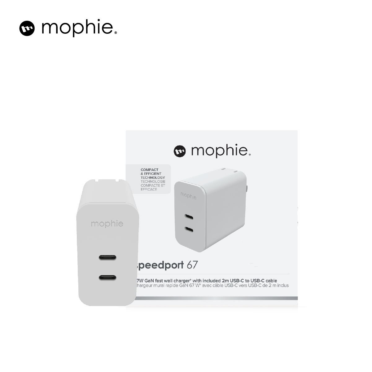 Sạc nhanh Mophie Power Delivery 67W 2 USB-C công nghệ GAN dành cho ip/táo/ss