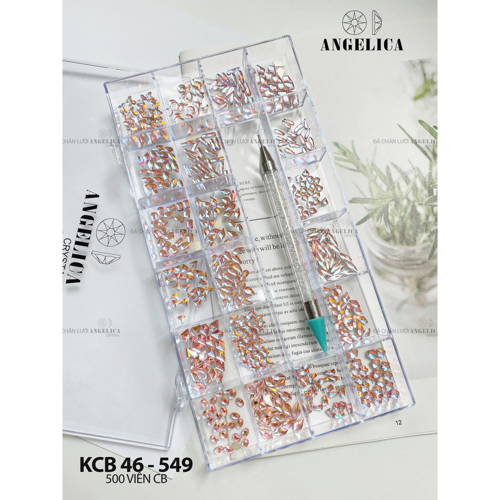 Combo khay đá nail trắng chân bằng và chân lưới kèm phụ kiện móng ANGELICA KCB-599