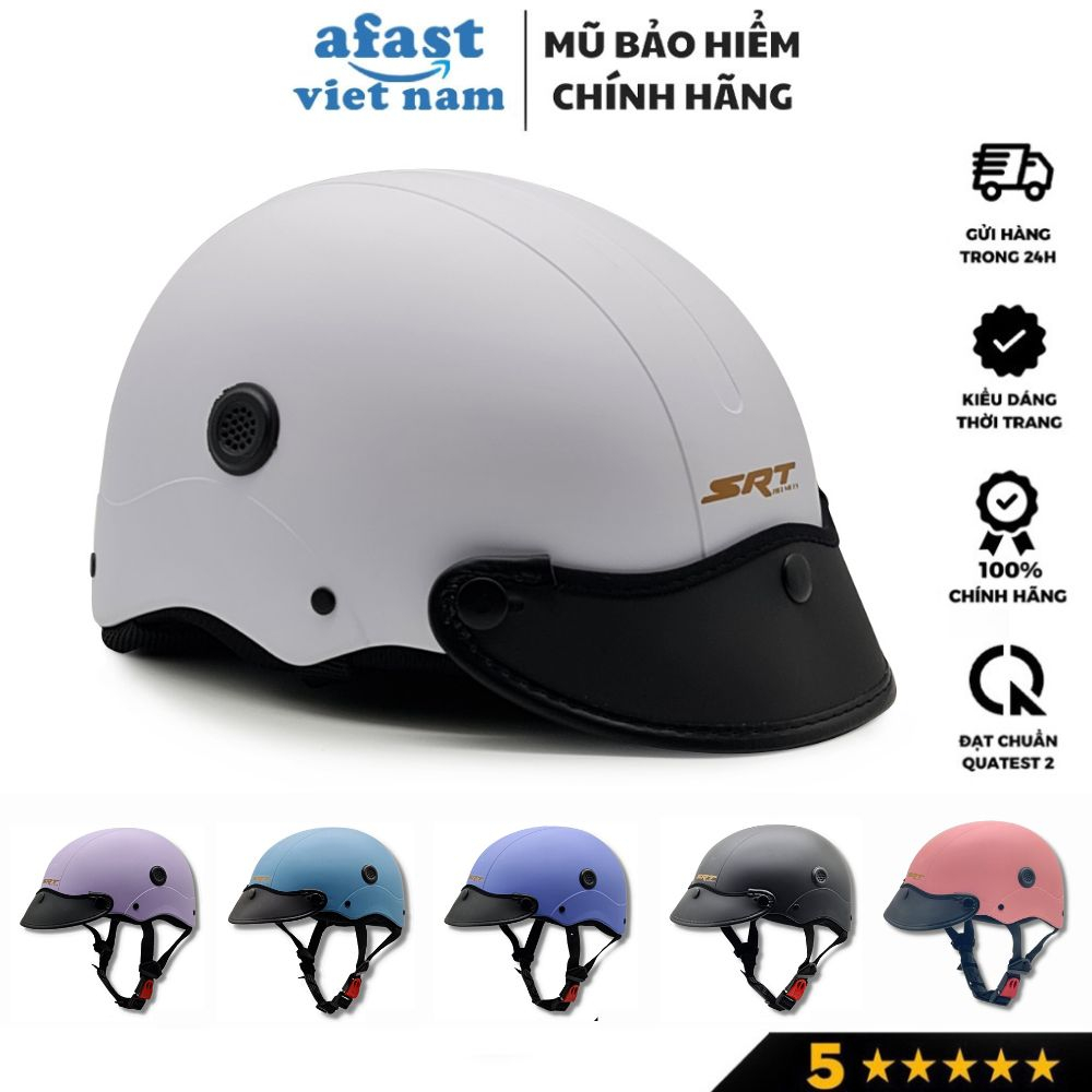 Mũ bảo hiểm nửa đầu SRT thời trang cá tính, có lỗ thông hơi, kết da mềm cao cấp, Freesize (55-59cm)