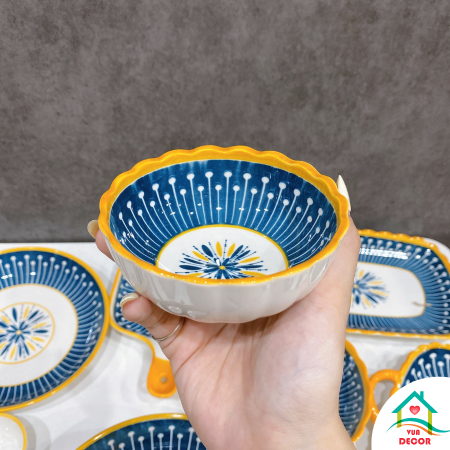 Bộ bát đĩa sứ thổ cẩm, bát ăn cơm, chén dĩa decor đẹp sang trọng H5 VuaDecor