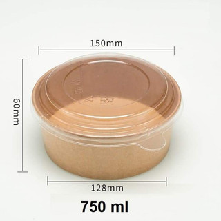 Tô giấy Kraft 750ml salad (Dạng thấp), Set 100 cái kèm nắp