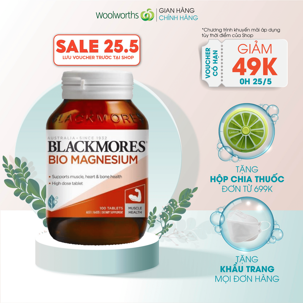 (Tem Mesa) Viên uống bổ sung magie Blackmores Bio Magnesium cải thiện chức năng của cơ bắp 100 viên